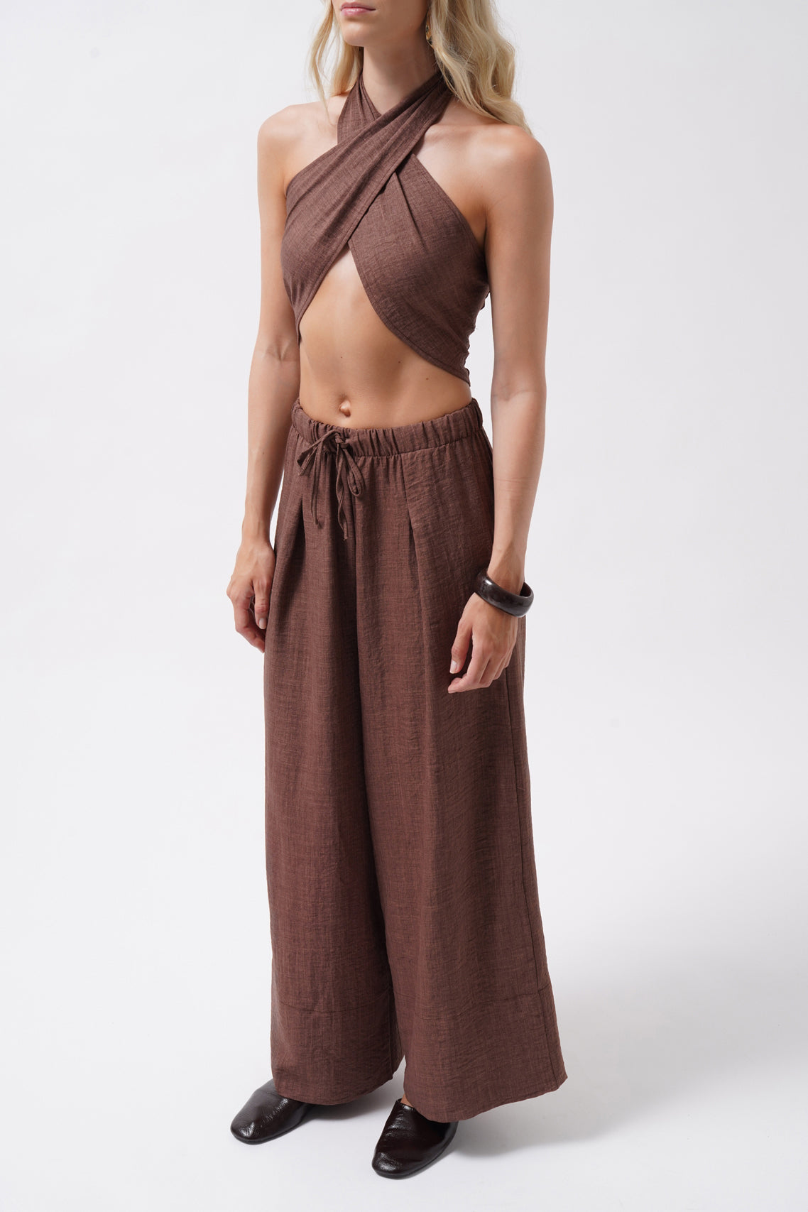 Cross Tie Linen Brown Crop