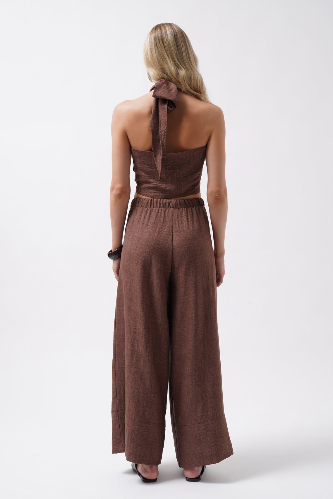 Cross Tie Linen Brown Crop