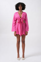 Boat Neck Long Sleeve Fuchsia Crop