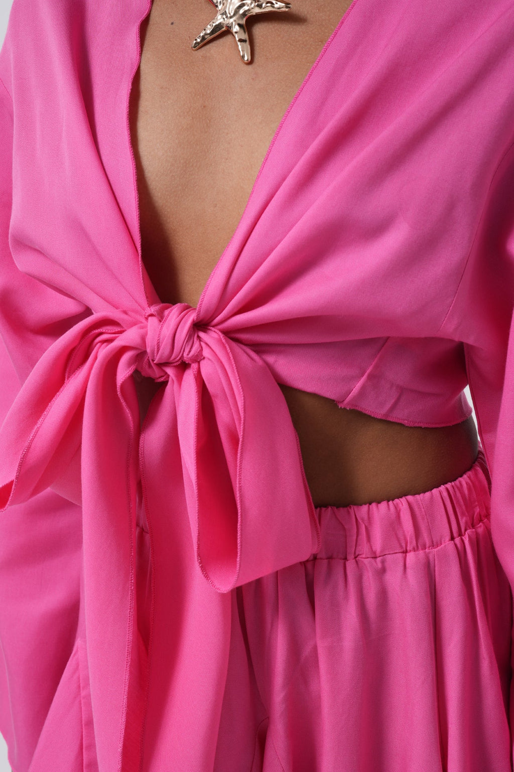 Boat Neck Long Sleeve Fuchsia Crop