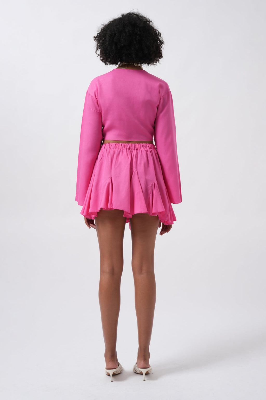 Boat Neck Long Sleeve Fuchsia Crop