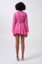 Boat Neck Long Sleeve Fuchsia Crop