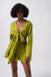 Boat Neck Long Sleeve Lime Crop