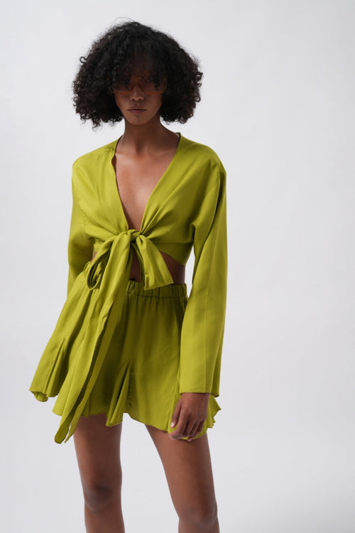 Boat Neck Long Sleeve Lime Crop