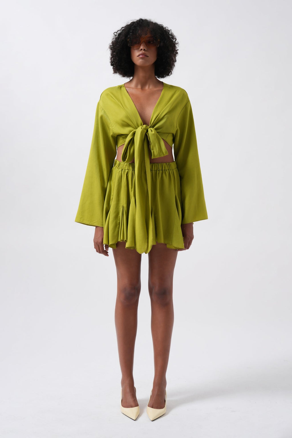 Boat Neck Long Sleeve Lime Crop
