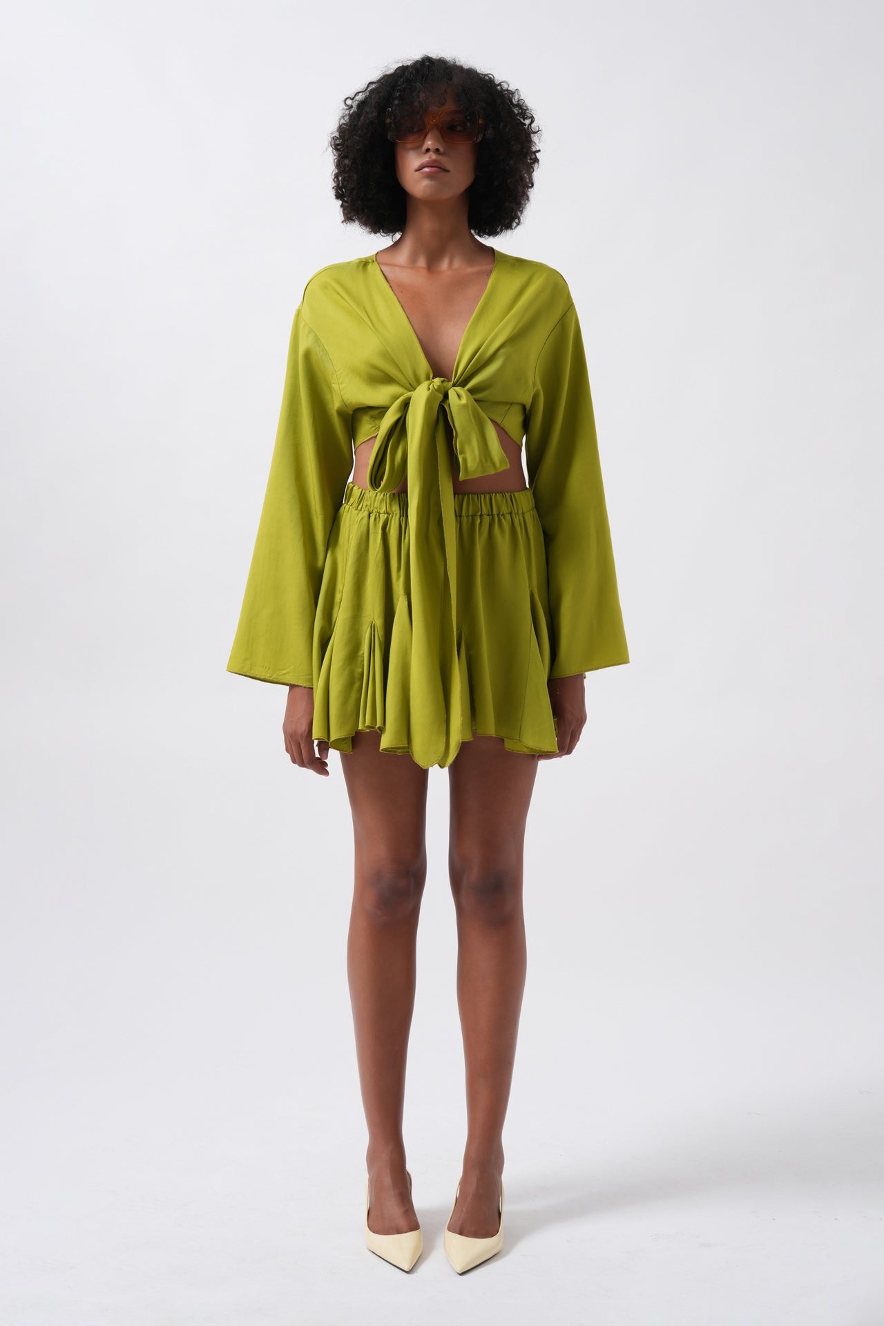 Boat Neck Long Sleeve Lime Crop