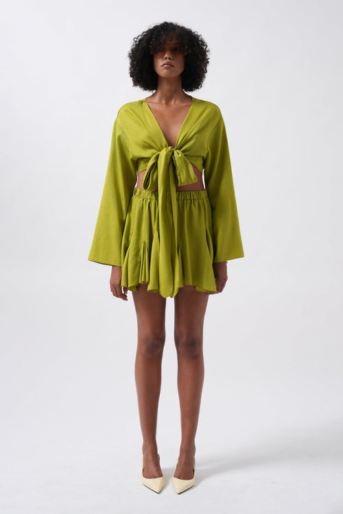 Boat Neck Long Sleeve Lime Crop