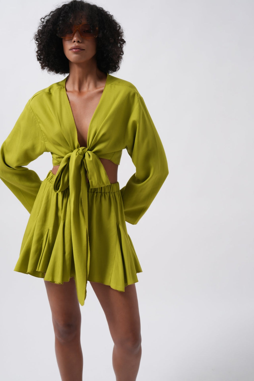 Boat Neck Long Sleeve Lime Crop