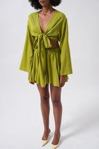 Boat Neck Long Sleeve Lime Crop