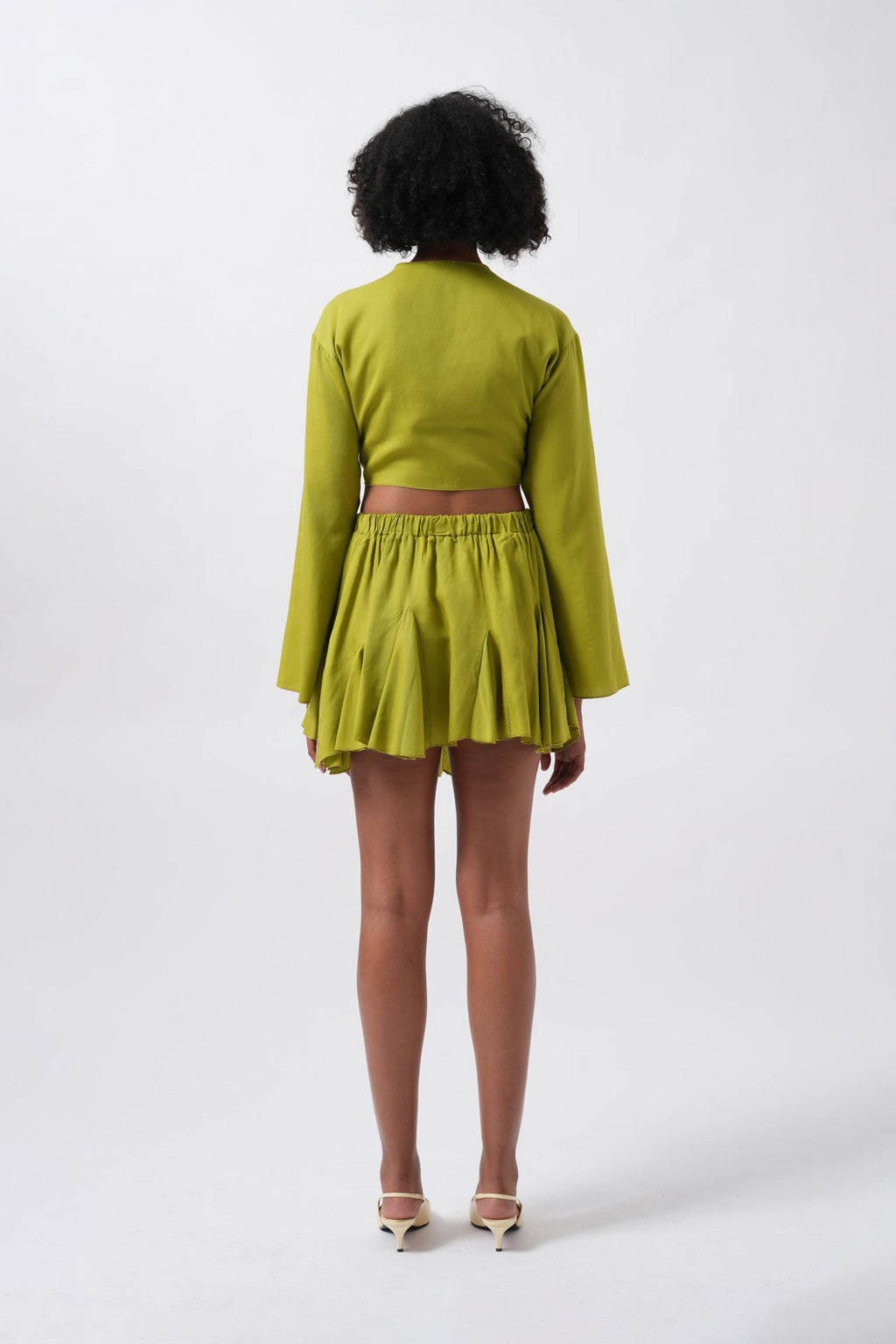 Boat Neck Long Sleeve Lime Crop