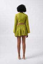 Boat Neck Long Sleeve Lime Crop