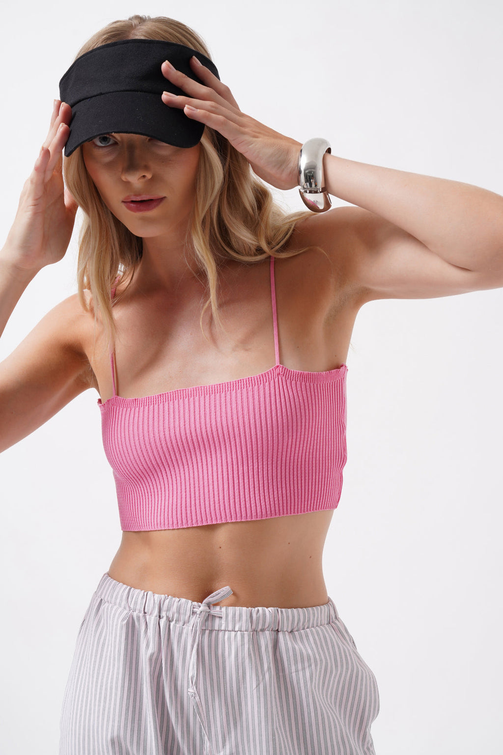 Thin Strap Pink Crop Top