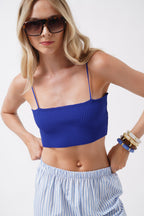 Thin Strap Saxe Blue Crop Top