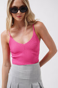 V Neck Pink Crop Blouse