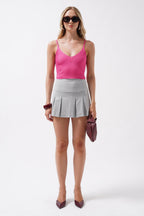 V Neck Pink Crop Blouse