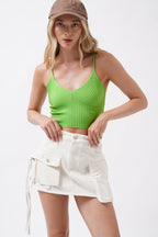 V Neck Green Crop Blouse