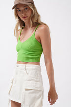 V Neck Green Crop Blouse