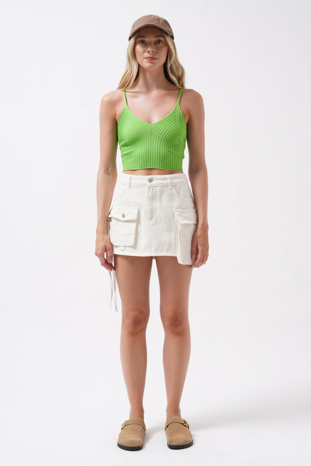 V Neck Green Crop Blouse