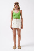 V Neck Green Crop Blouse