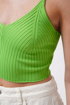 V Neck Green Crop Blouse