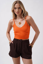 V Neck Orange Crop Blouse