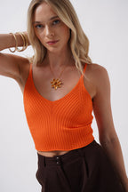 V Neck Orange Crop Blouse