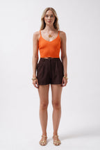 V Neck Orange Crop Blouse
