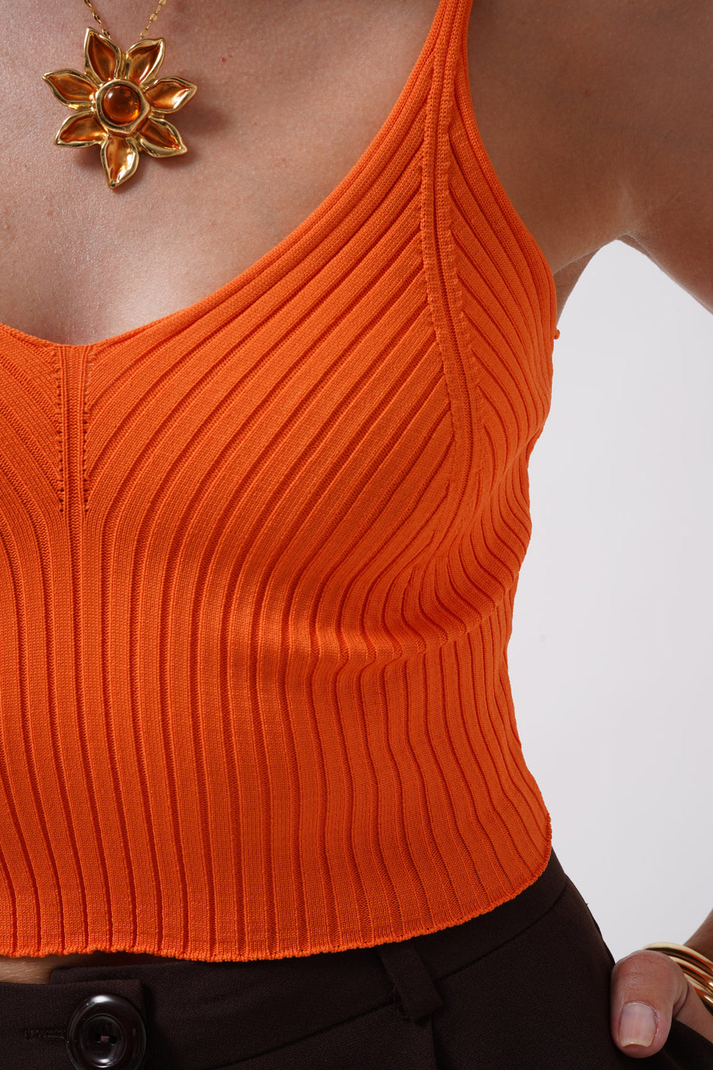 V Neck Orange Crop Blouse