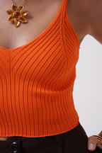 V Neck Orange Crop Blouse