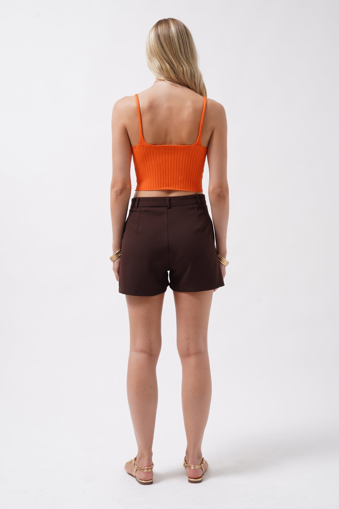 V Neck Orange Crop Blouse