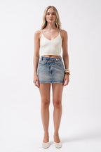 V Neck Ecru Crop Blouse