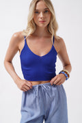 V Neck Saxe Blue Crop Blouse