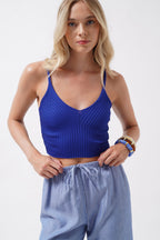 V Neck Saxe Blue Crop Blouse