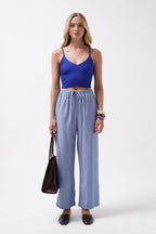 V Neck Saxe Blue Crop Blouse