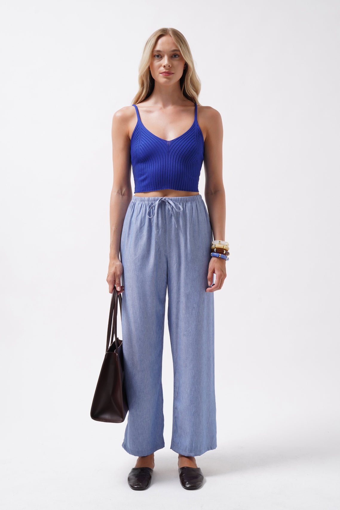 V Neck Saxe Blue Crop Blouse