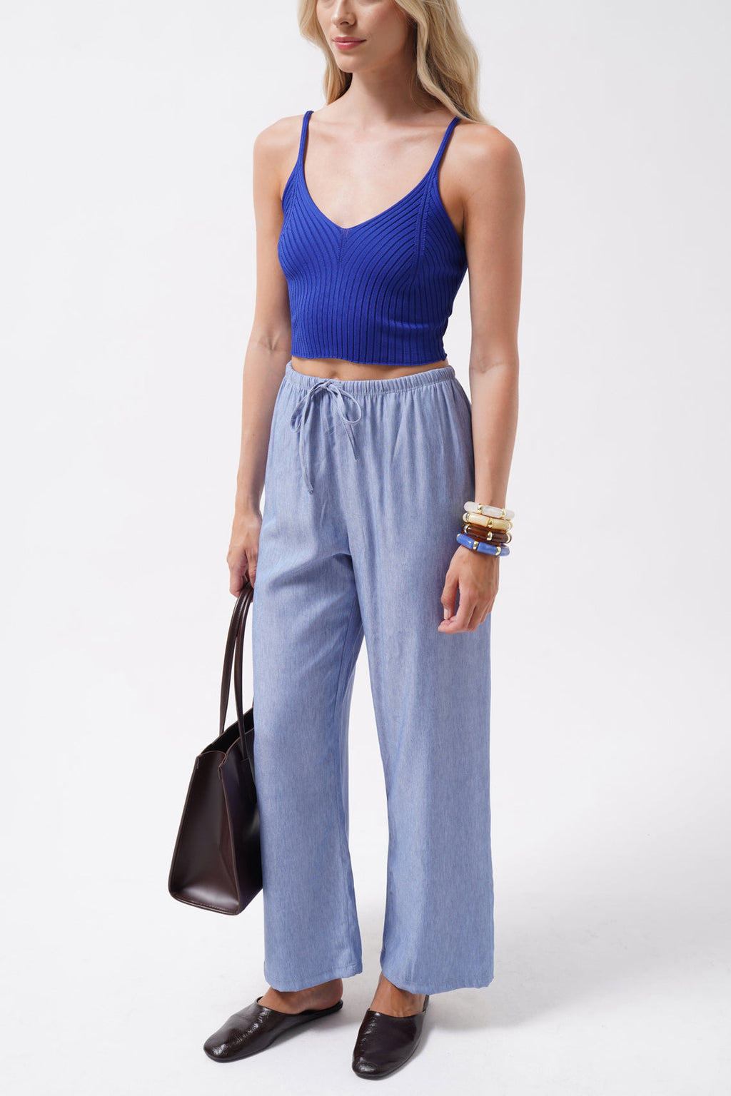 V Neck Saxe Blue Crop Blouse