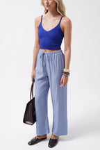 V Neck Saxe Blue Crop Blouse