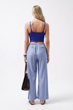 V Neck Saxe Blue Crop Blouse