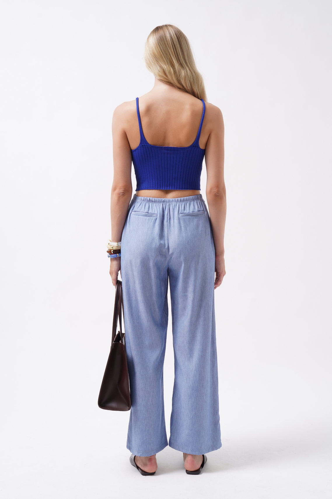 V Neck Saxe Blue Crop Blouse
