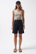 One Shoulder Crop Beige Blouse