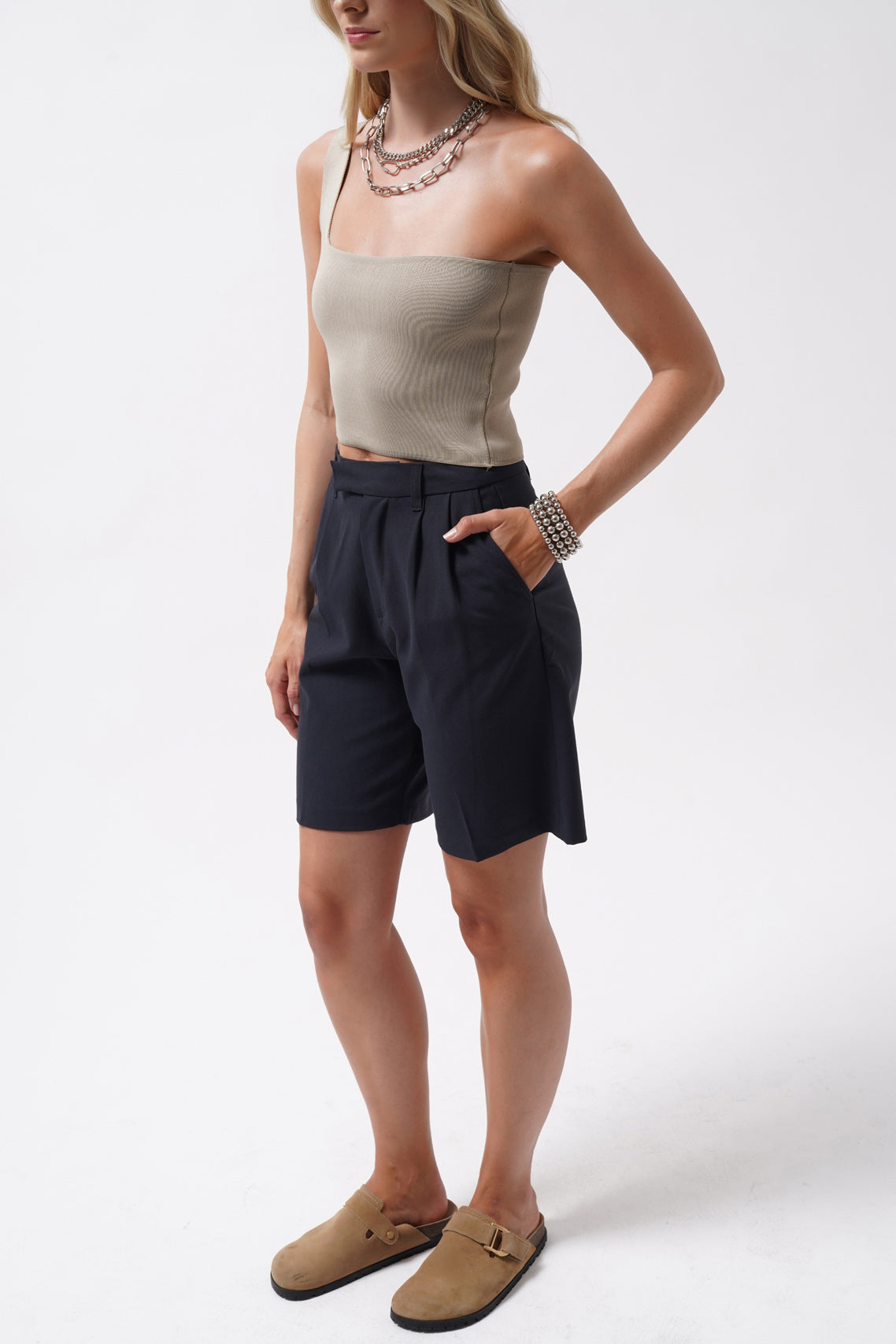 One Shoulder Crop Beige Blouse