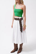 One Shoulder Crop Green Blouse