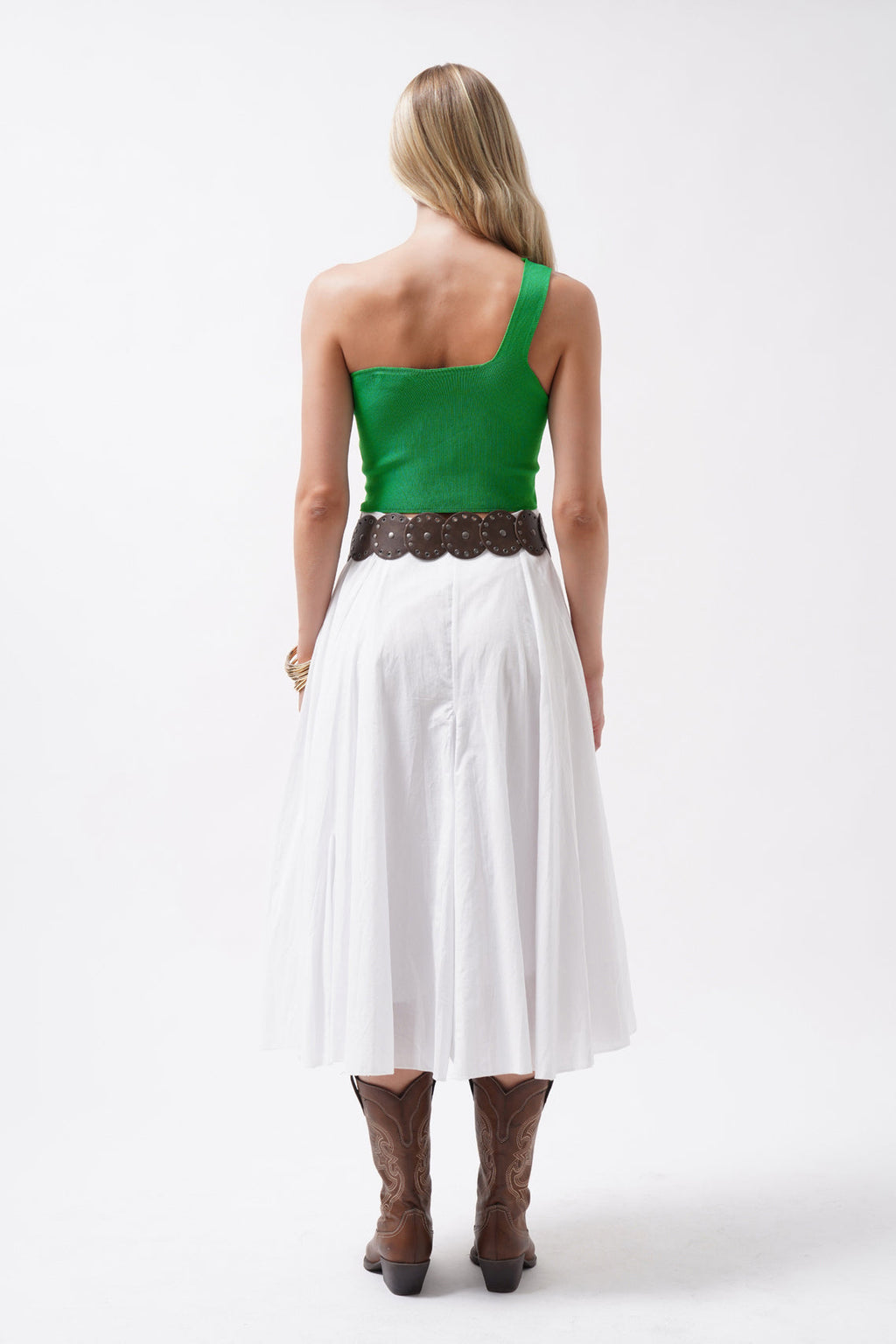 One Shoulder Crop Green Blouse