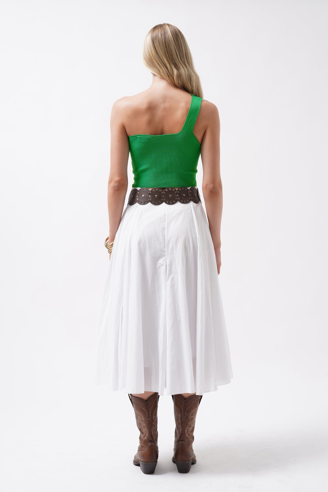 One Shoulder Crop Green Blouse