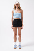 One Shoulder Crop Blue Blouse