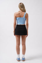 One Shoulder Crop Blue Blouse