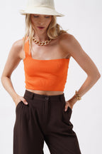 One Shoulder Crop Orange Blouse
