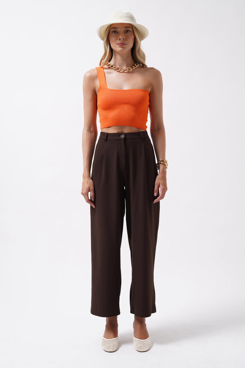 One Shoulder Crop Orange Blouse