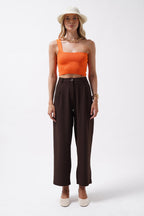 One Shoulder Crop Orange Blouse