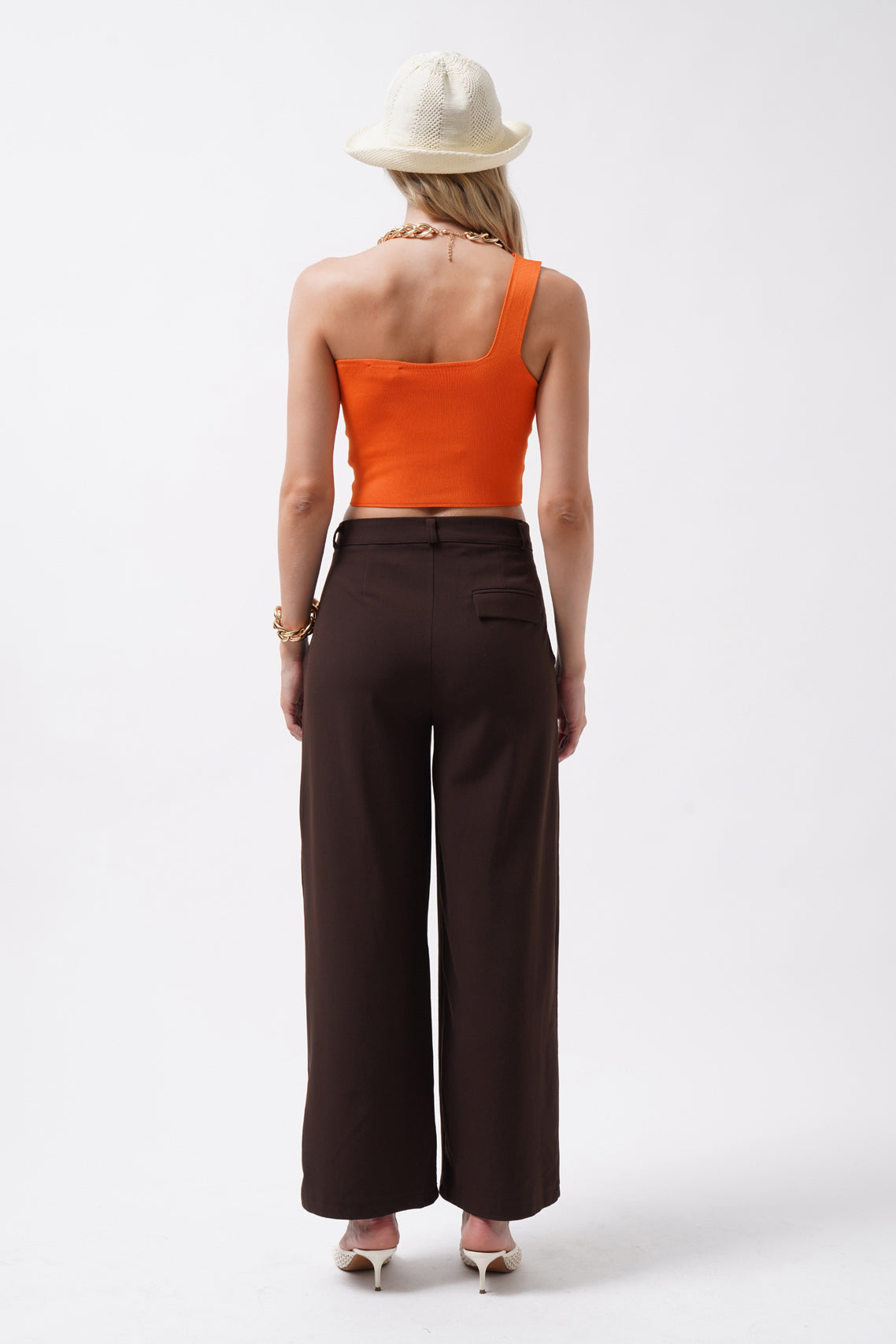 One Shoulder Crop Orange Blouse